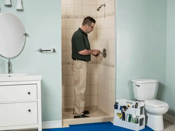 man working on shower